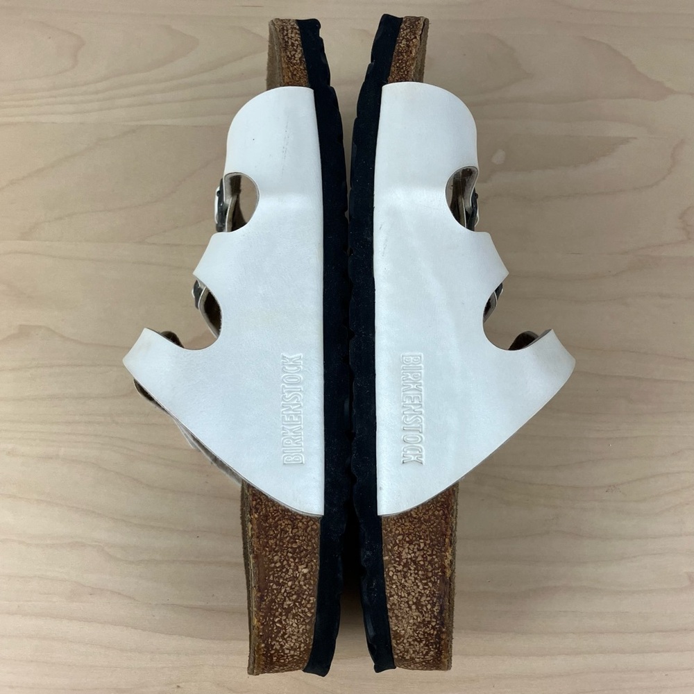 Birkenstock Women’s Size 39 / 8.0 Florida White Leather 3 Strap Cork Sandals - Picture 4 of 15